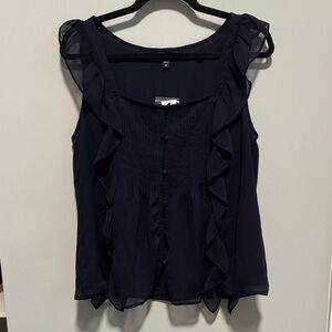 NWT Express Navy Ruffle Blouse with Buttons